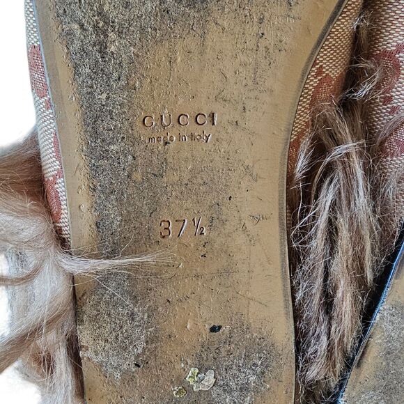 Gucci GG Monogram Princetown Horsebit Fur Lined Mule Flat Size 37.5 Beige Brown - Picture 7 of 9